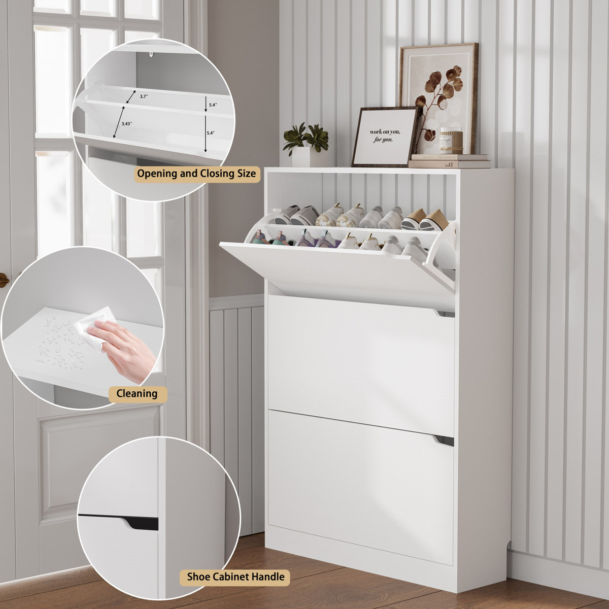 3-Tier Shoe Storage Cabinet with Flip Drawers, 16-20 Pair Free Standing Shoe Organizer 31.5''W for Entryway